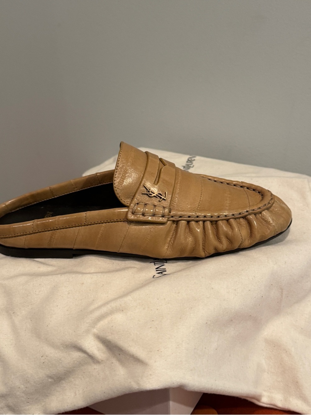Saint Laurent Tan Eel Leather Backless Penny Loafer Slide - Picture 15 of 15